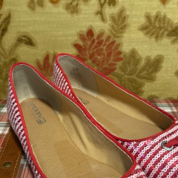 Sperry Top-Sider Bliss Berry & White Striped Sequin Flats Shoes Women SIZE 6.5 - Picture 8 of 14